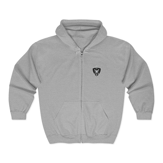 Classic Hoodie Embroidered with The Silver Fox Shield — Comfortable Full-Zip Sweatshirt