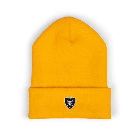 Cuffed Beanie Streetwear Knit Hat Embroidered with The Silver Fox Shield