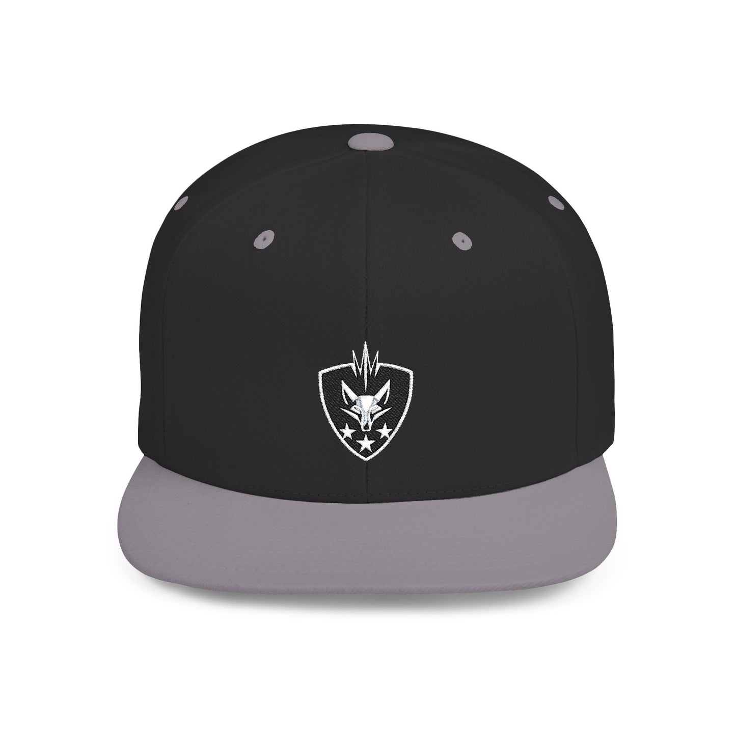 Flat Bill Classic Snapback Hat Embroidered with The Silver Fox Shield