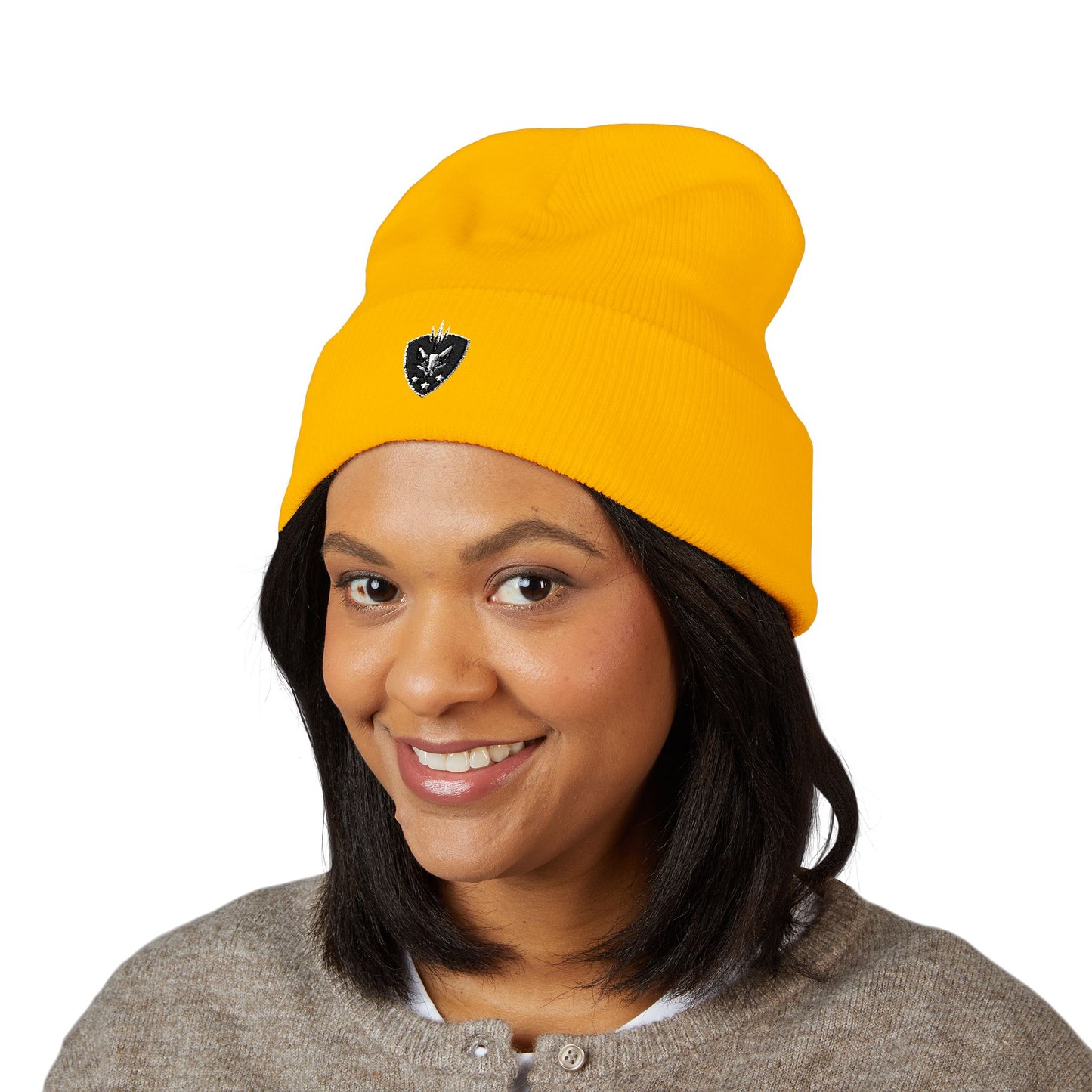 Cuffed Beanie Streetwear Knit Hat Embroidered with The Silver Fox Shield